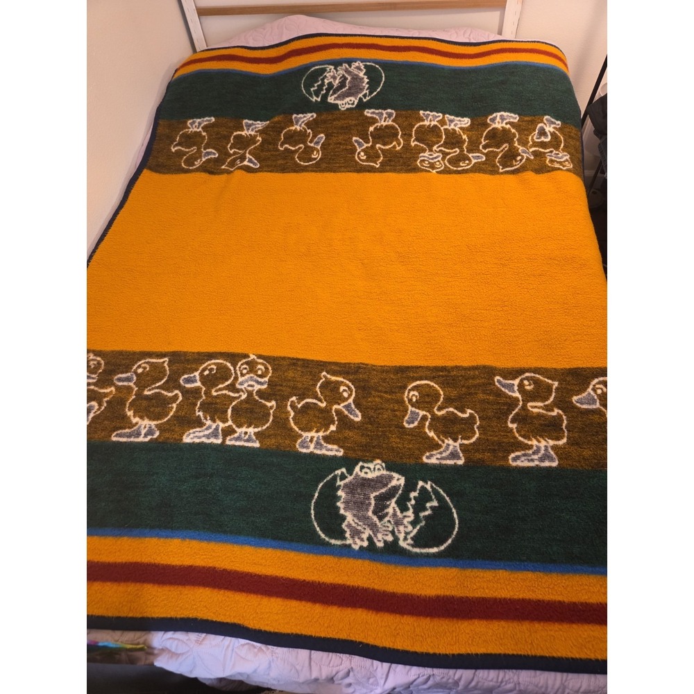 Vintage Biederlack Duckling & Frog Throw Blanket Whimsical